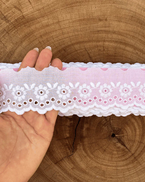 Bordado Inglês 100% algodão Branco - Largura: 5,0 centímetros