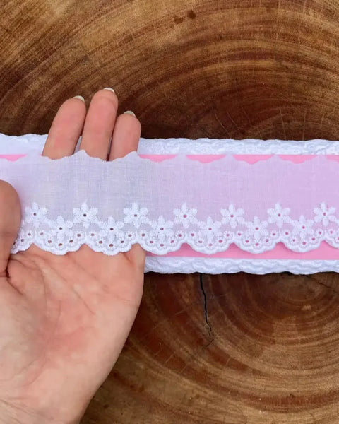 Bordado Inglês 100% algodão Branco - Largura: 5 centímetros